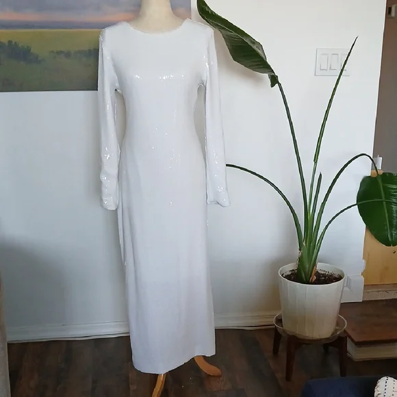 Rachel Zoe | Dresses | Rachel Zoe For Express White Sequin Long Sleeve Maxi  Dress | Poshmark